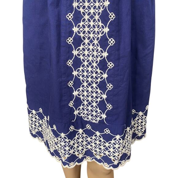 Anthropologie Y2K Blue White Embroidered Eyelet A-line Dress SZ XS - Picture 4 of 10